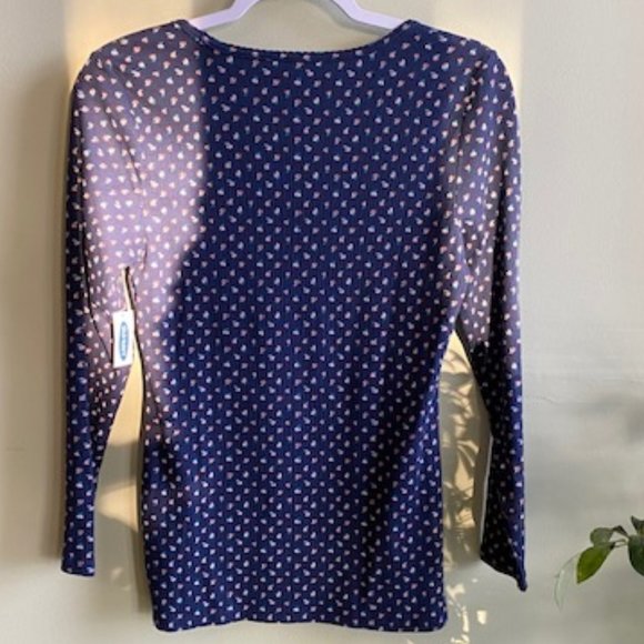 Old Navy Slim Fit Scoop Neck Navy floral long sleeve ribbed tee sz M - Picture 2 of 6